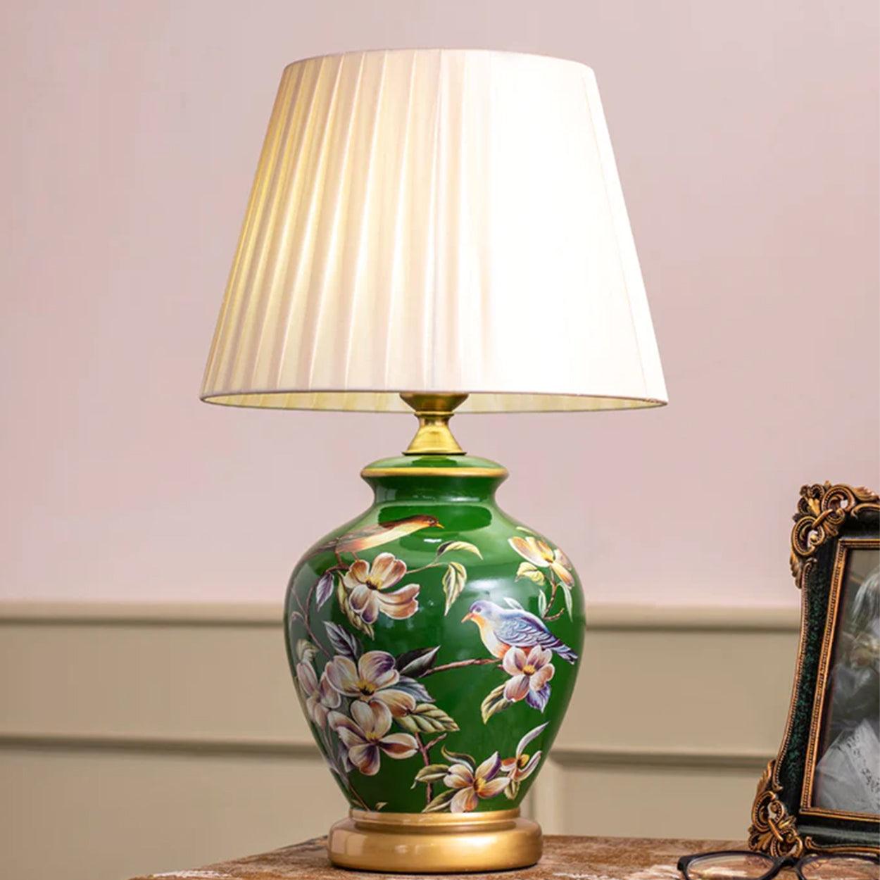 SONGBIRD FLORAL PATTERN CERAMIC TABLE LAMP - Ankur Lighting