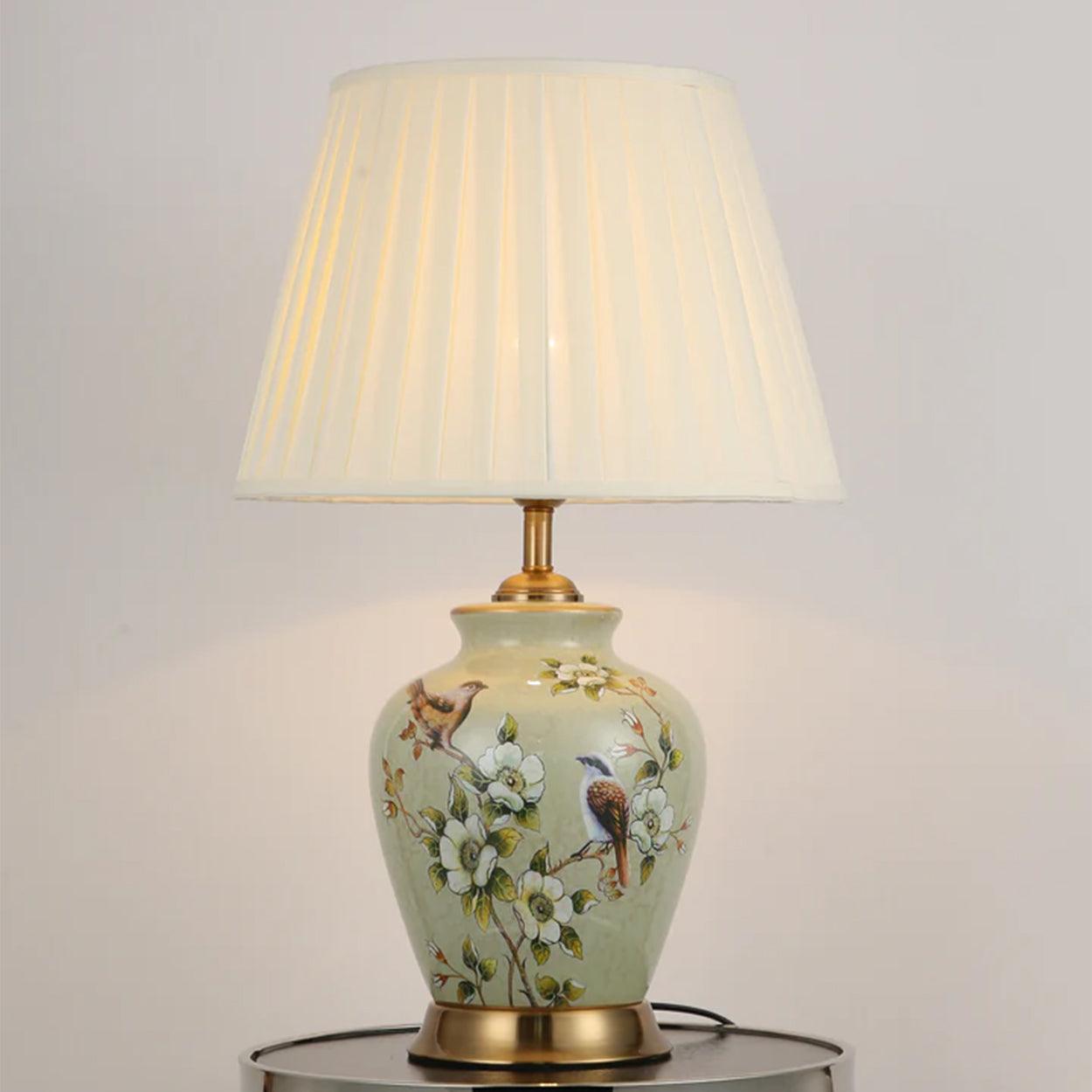 SONGBIRD FLORAL PATTERN CERAMIC TABLE LAMP - Ankur Lighting