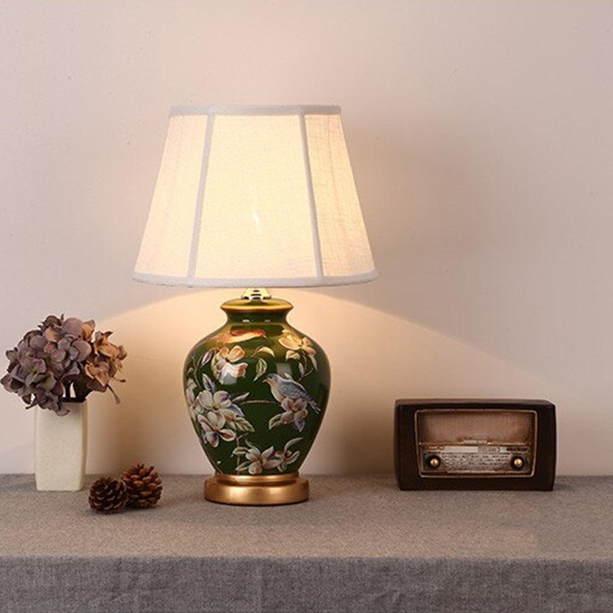 SONGBIRD FLORAL PATTERN CERAMIC TABLE LAMP - Ankur Lighting