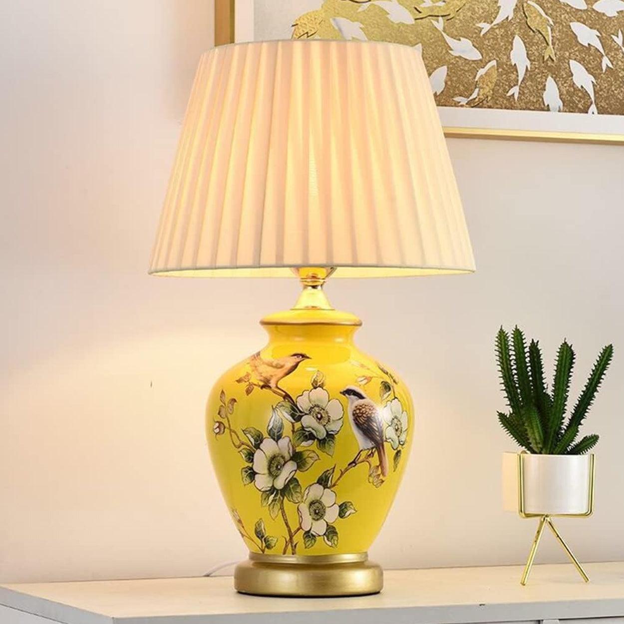 SONGBIRD FLORAL PATTERN CERAMIC TABLE LAMP - Ankur Lighting