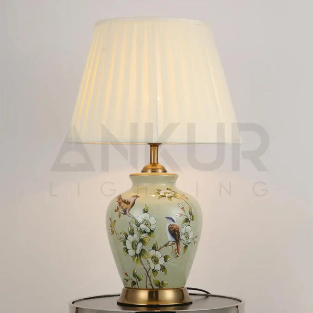 SONGBIRD FLORAL PATTERN CERAMIC TABLE LAMP - Ankur Lighting