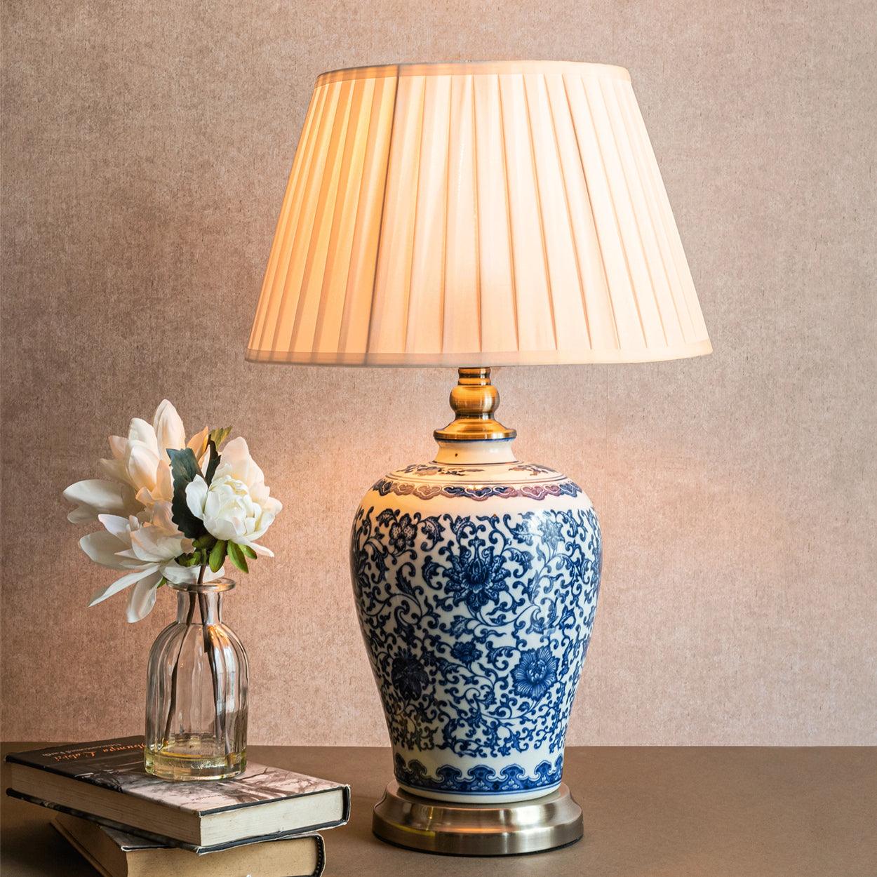 SQUISIT BLUE FLORAL PATTERN CERAMIC TABLE LAMP - Ankur Lighting