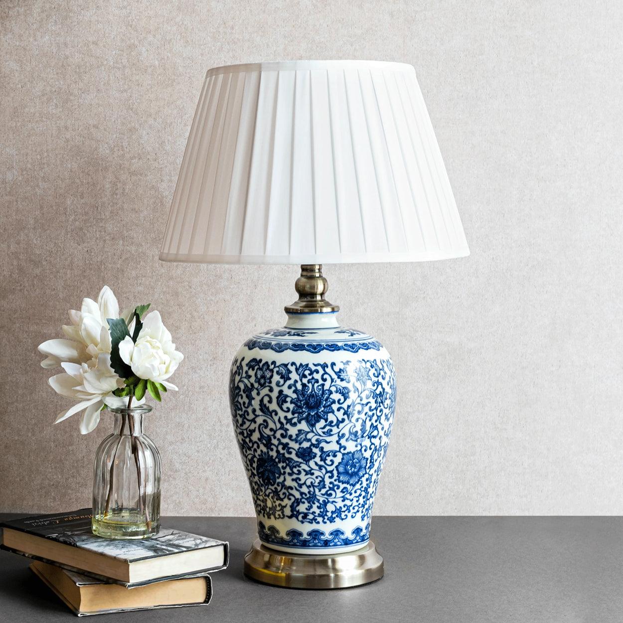SQUISIT BLUE FLORAL PATTERN CERAMIC TABLE LAMP - Ankur Lighting
