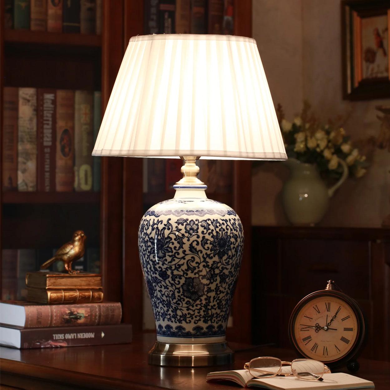 SQUISIT BLUE FLORAL PATTERN CERAMIC TABLE LAMP - Ankur Lighting