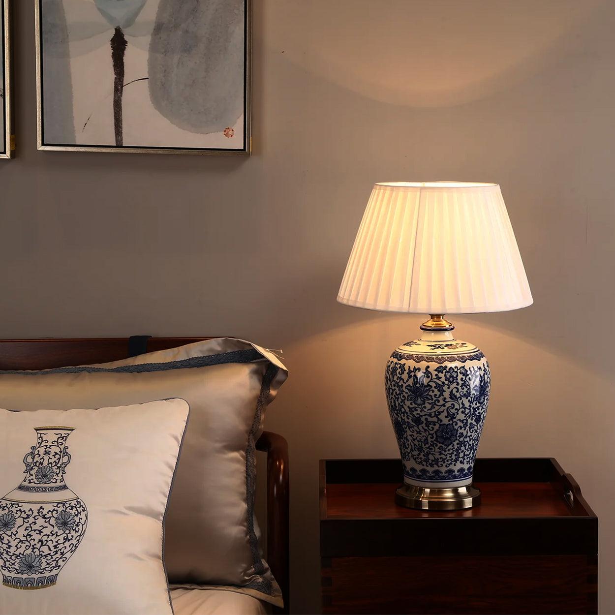 SQUISIT BLUE FLORAL PATTERN CERAMIC TABLE LAMP - Ankur Lighting