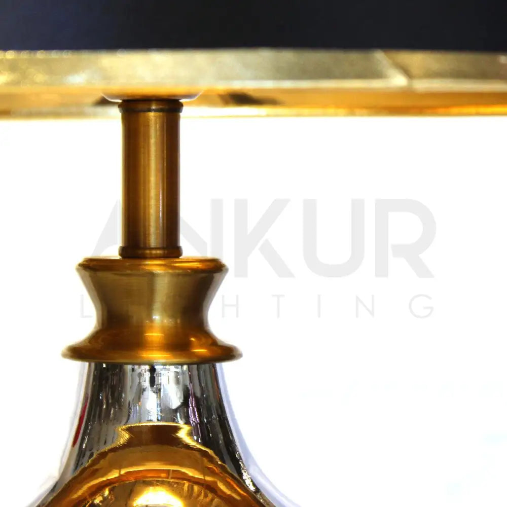 TROPH SMOKE GREY GLASS AND METAL TABLE LAMP - Ankur Lighting