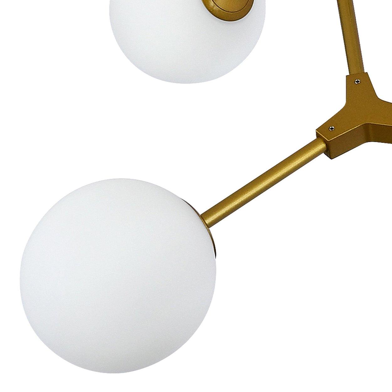 ANKUR 8 HEAD BRANCH WHITE GLOBE WITH GOLD METAL CHANDELIER - Ankur Lighting