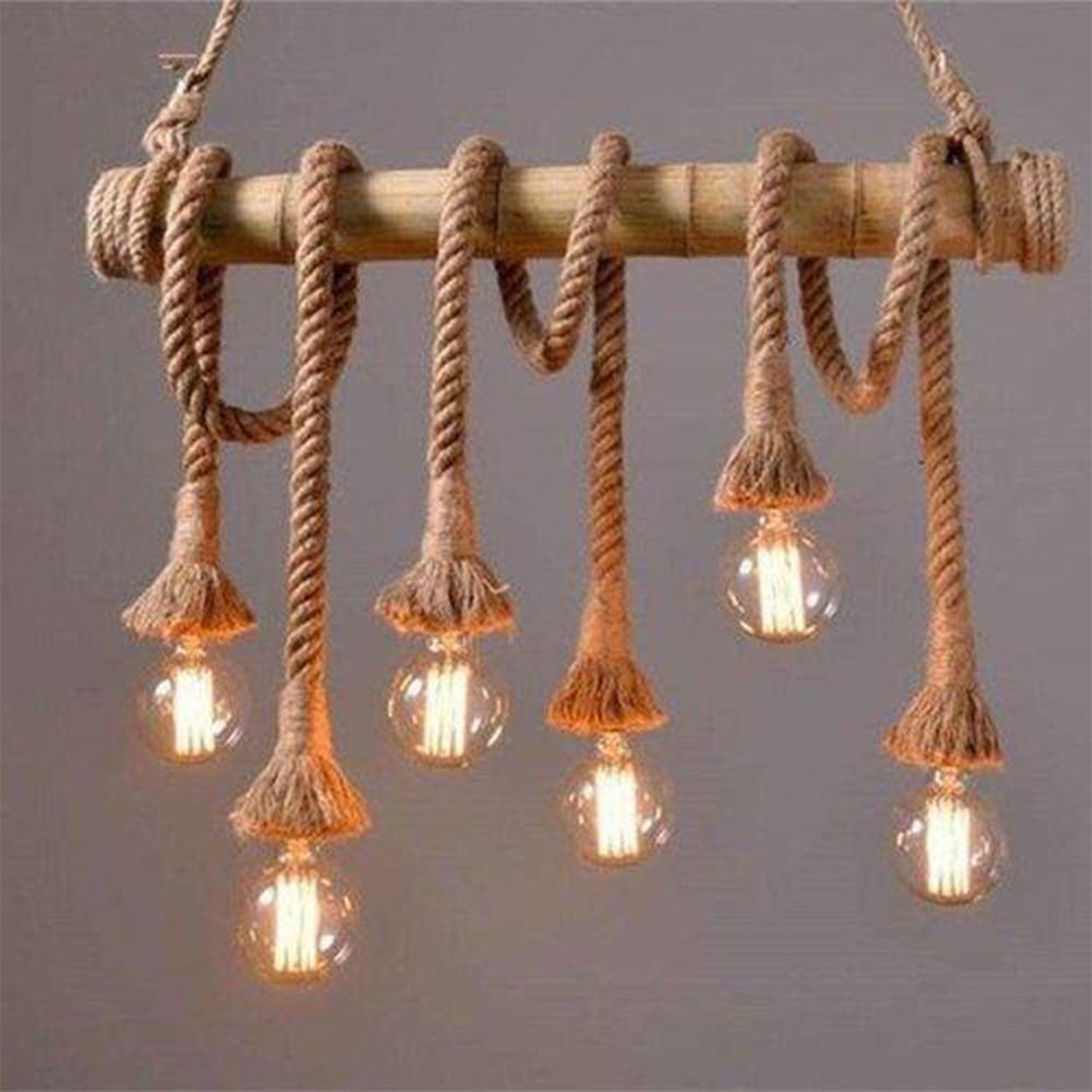 ANKUR BAMBOO 6 HEMP ROPE LIGHT CHANDELIER - Ankur Lighting