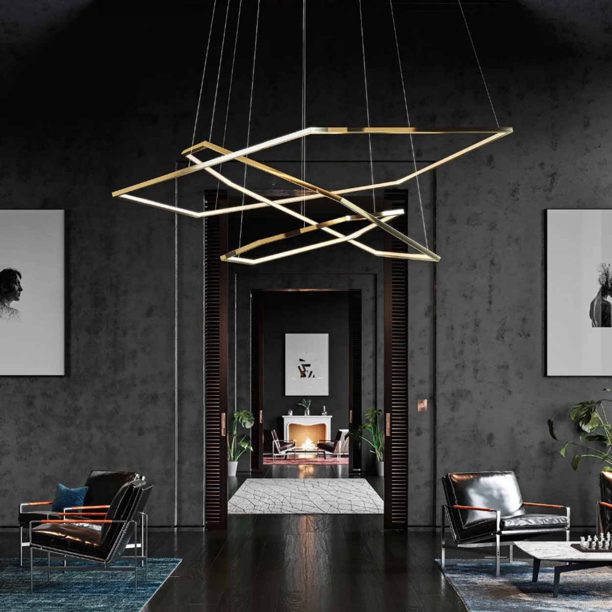 ANKUR GEOM HEXAGON 3 RING CONTEMPORARY LED CHANDELIER at the lowest price  in India.