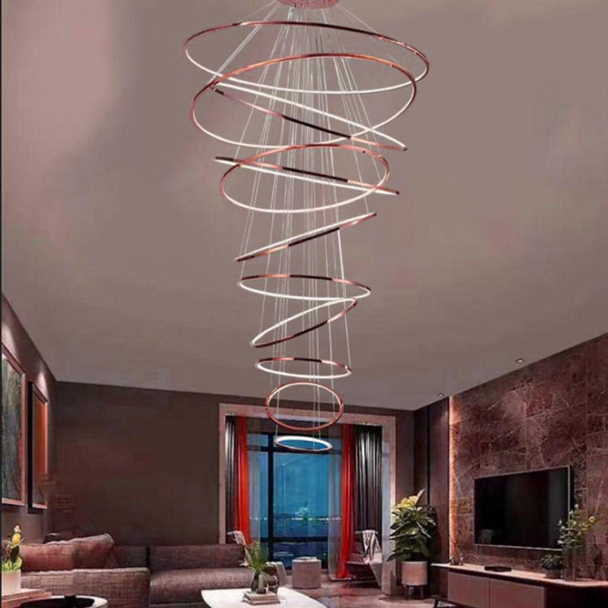 ANKUR INTERSTELLER MODERN DOUBLE HEIGHT LED RINGS CHANDELIER - Ankur Lighting