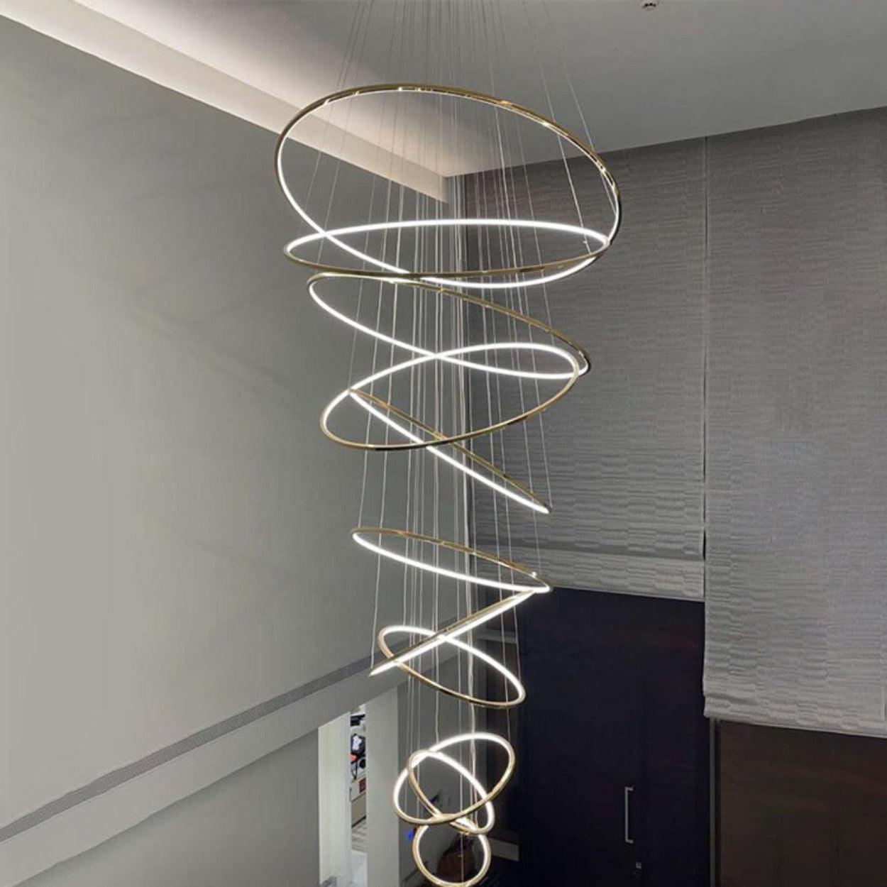 ANKUR INTERSTELLER MODERN DOUBLE HEIGHT LED RINGS CHANDELIER - Ankur Lighting