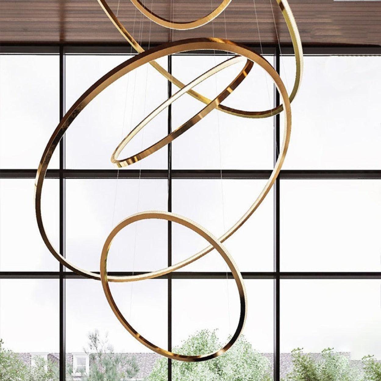 ANKUR INTERSTELLER MODERN DOUBLE HEIGHT LED RINGS CHANDELIER - Ankur Lighting