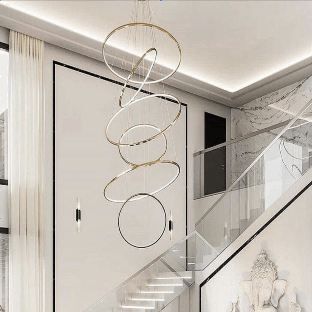 ANKUR INTERSTELLER MODERN DOUBLE HEIGHT LED RINGS CHANDELIER - Ankur Lighting