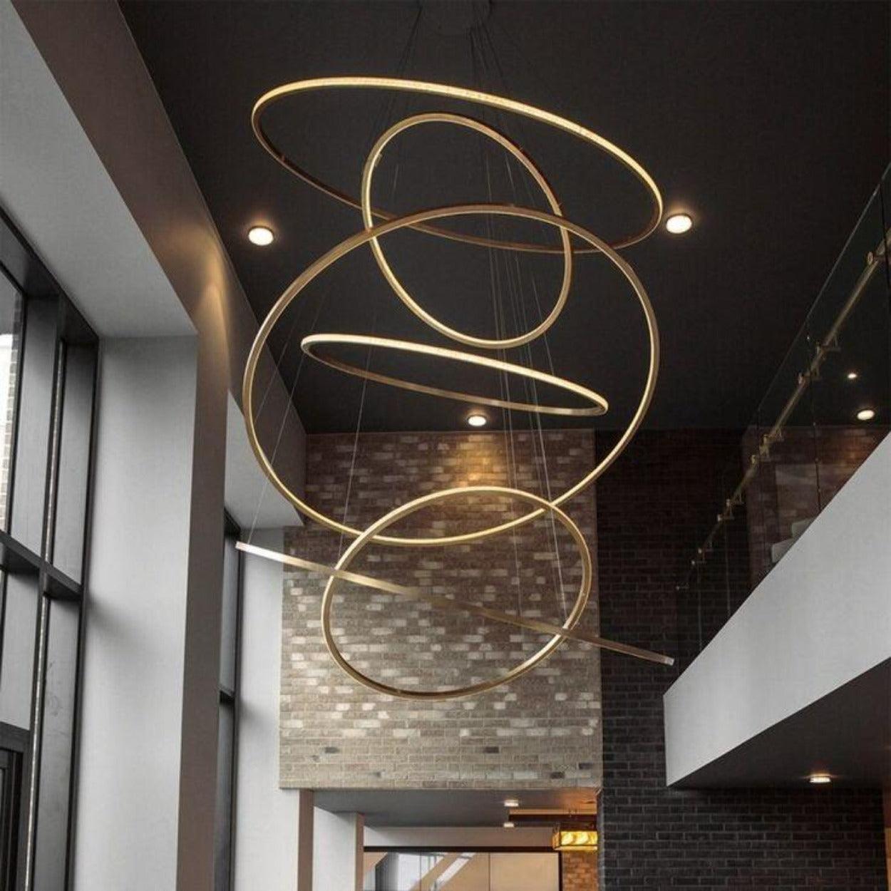 ANKUR INTERSTELLER MODERN DOUBLE HEIGHT LED RINGS CHANDELIER - Ankur Lighting