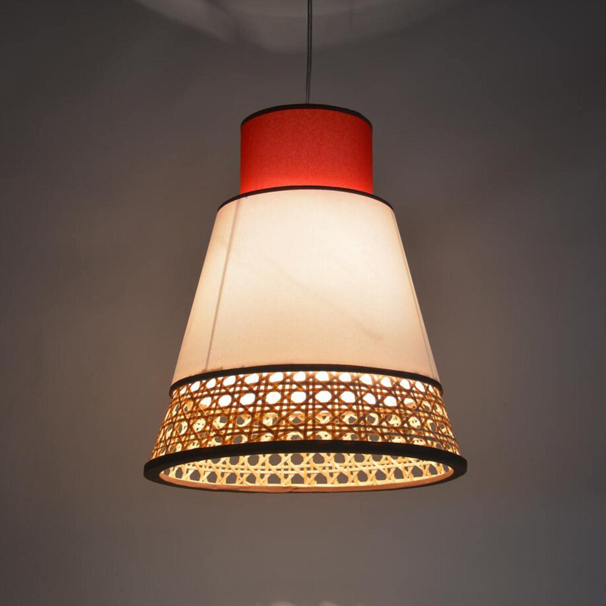 ANKUR JANE RETRO NATURAL BAMBOO CANE AND FABRIC PENDANT LIGHT - Ankur Lighting