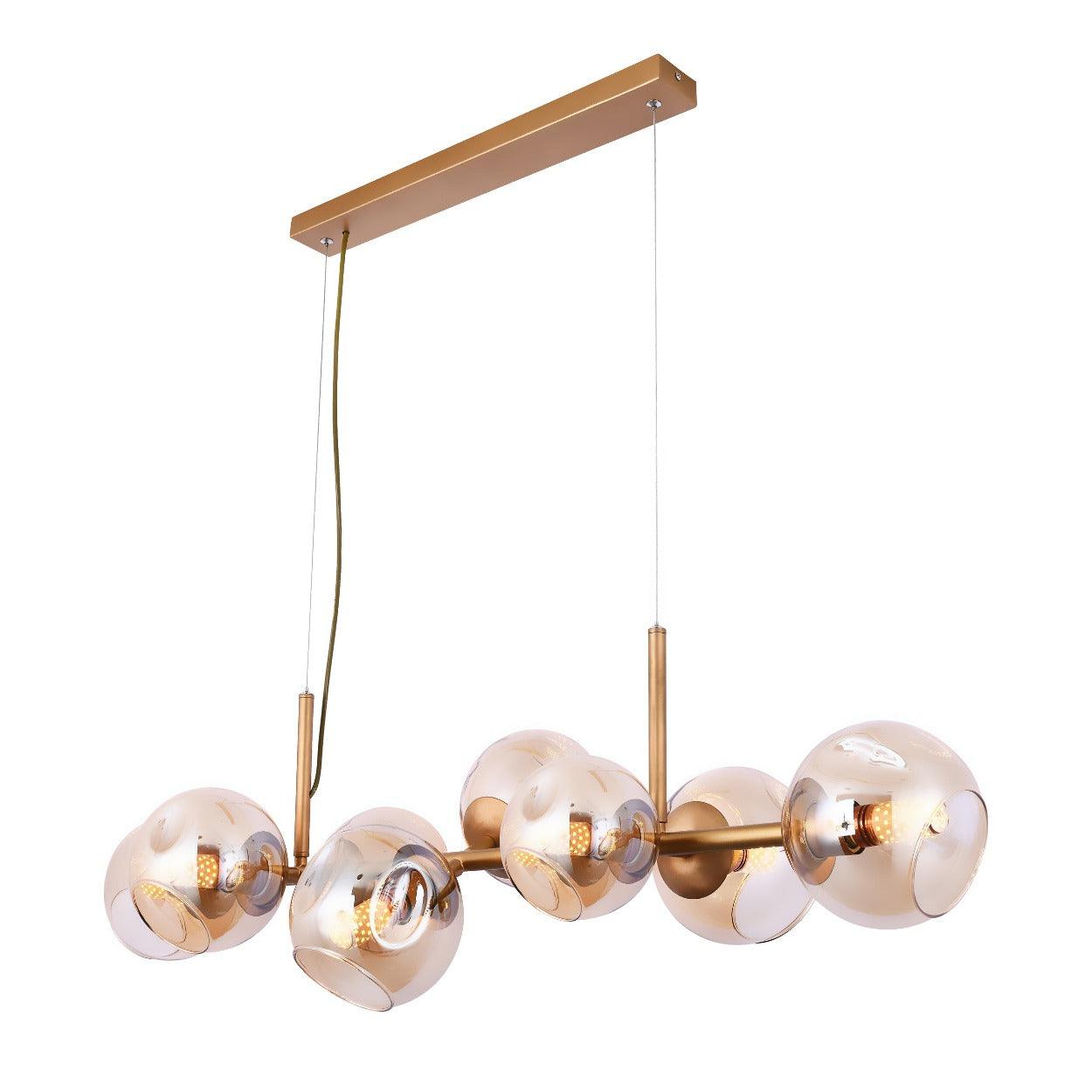 ANKUR JONAS 8 LIGHT CHAMPAGNE GLASS WITH GOLDEN LINEAR CHANDELIER - Ankur Lighting