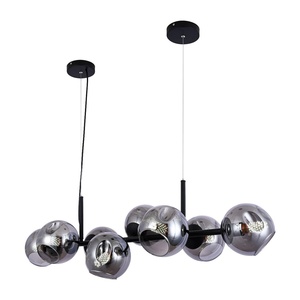 ANKUR JONUS 8 LIGHT SMOKE GREY WITH BLACK METAL LINEAR CHANDELIER - Ankur Lighting