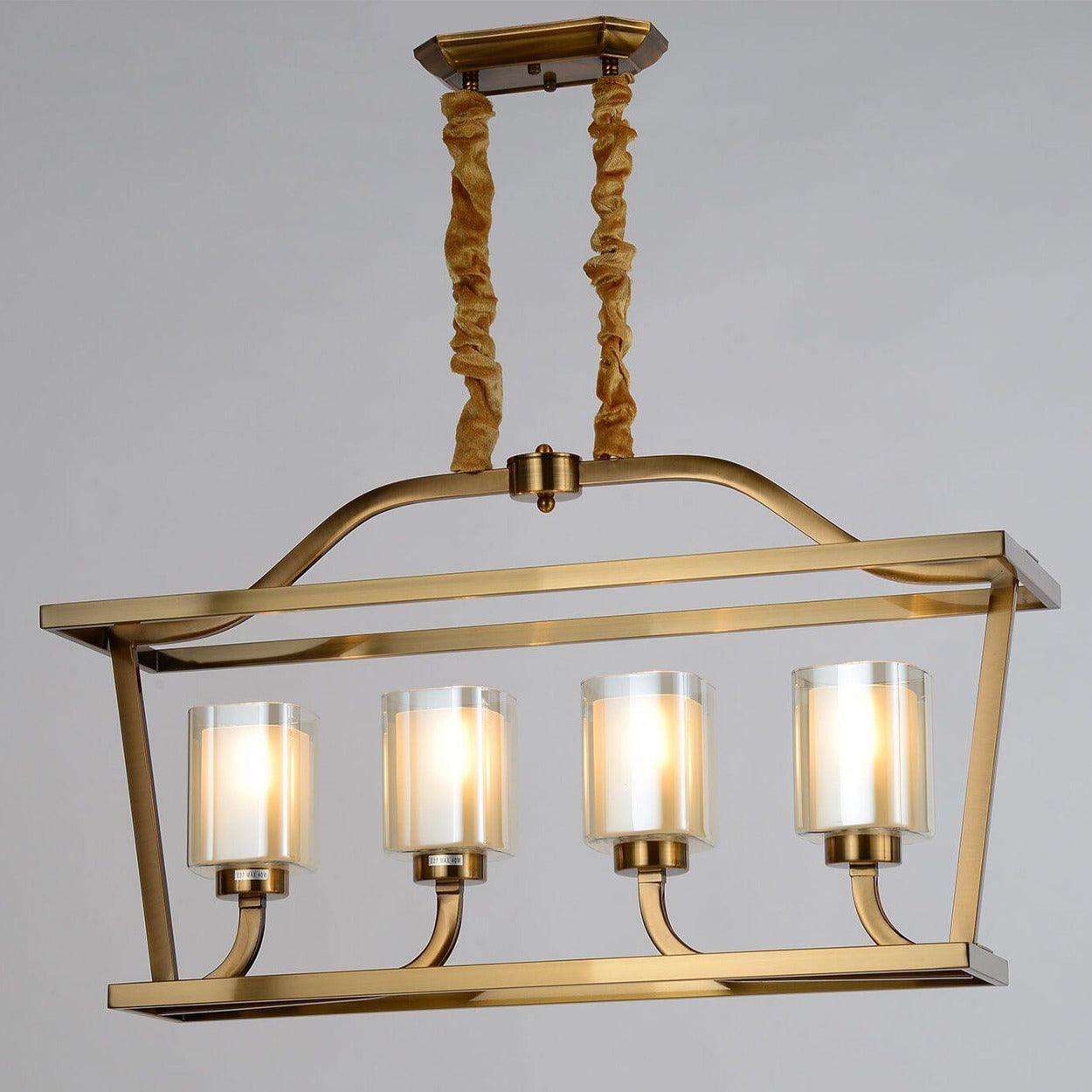 ANKUR RECTANGLE 4 LAMP CASA ANTIQUE BRASS METAL WITH GLASS CHANDELIER - Ankur Lighting