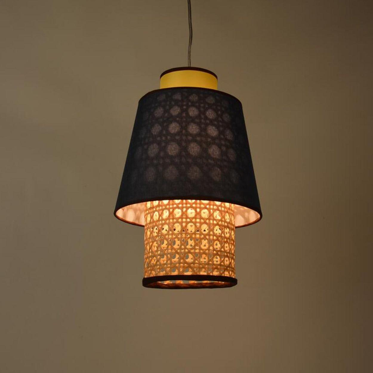 ANKUR RETRO CONICAL NATURAL BAMBOO CANE AND FABRIC PENDANT LIGHT - Ankur Lighting