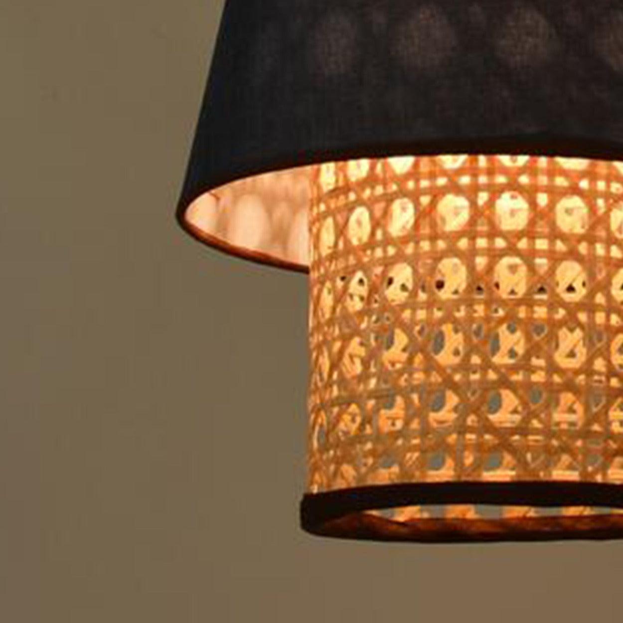 ANKUR RETRO CONICAL NATURAL BAMBOO CANE AND FABRIC PENDANT LIGHT - Ankur Lighting