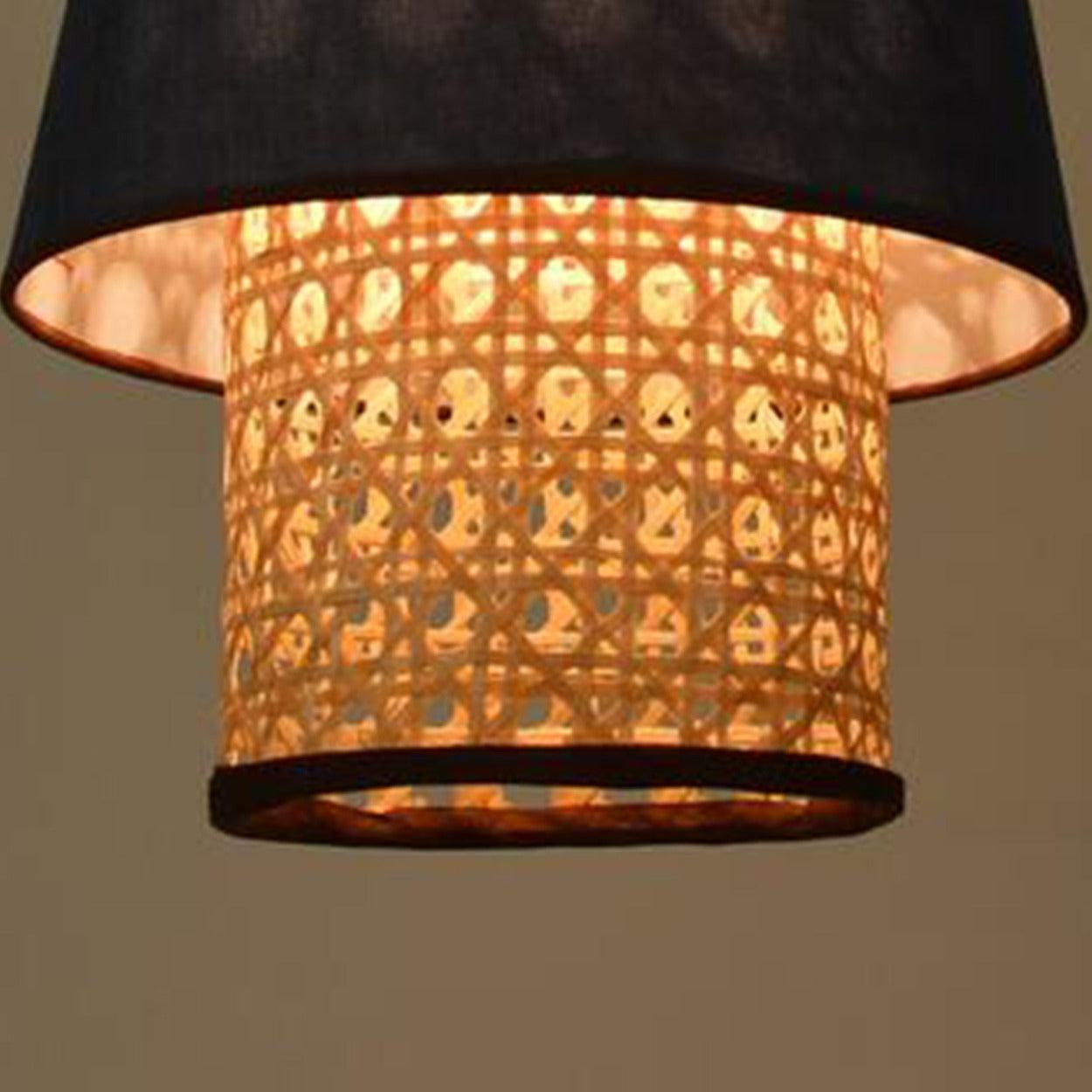 ANKUR RETRO CONICAL NATURAL BAMBOO CANE AND FABRIC PENDANT LIGHT - Ankur Lighting