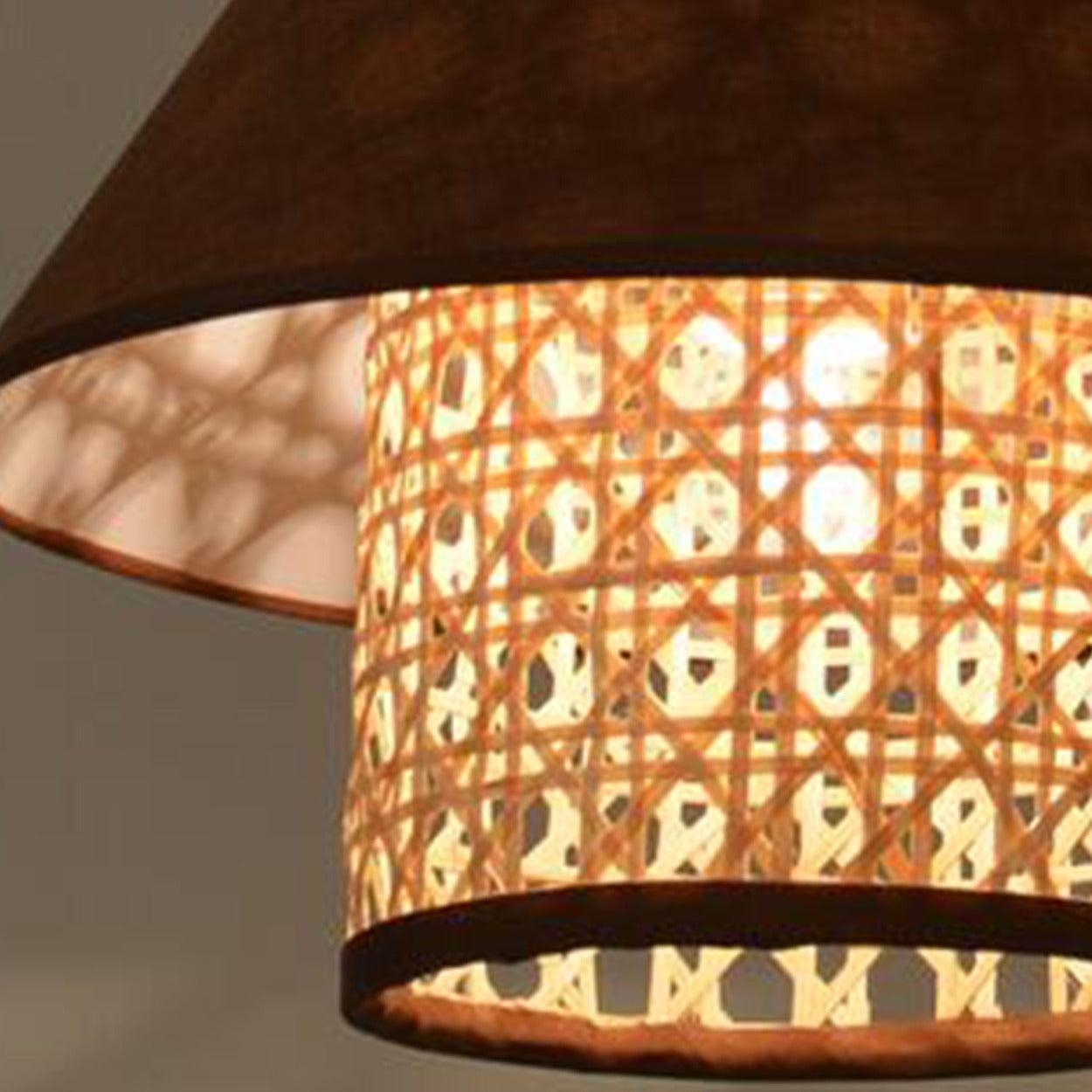 ANKUR RETRO NATURAL BAMBOO CANE AND FABRIC PENDANT LIGHT DARK BROWN - Ankur Lighting