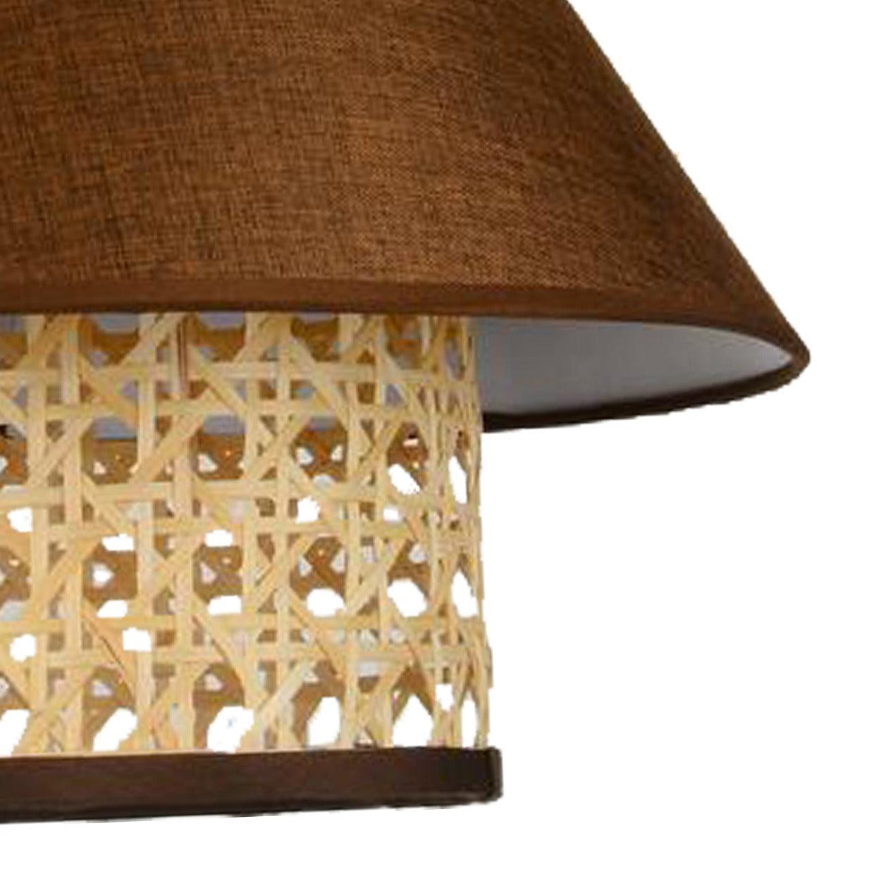 ANKUR RETRO NATURAL BAMBOO CANE AND FABRIC PENDANT LIGHT DARK BROWN - Ankur Lighting