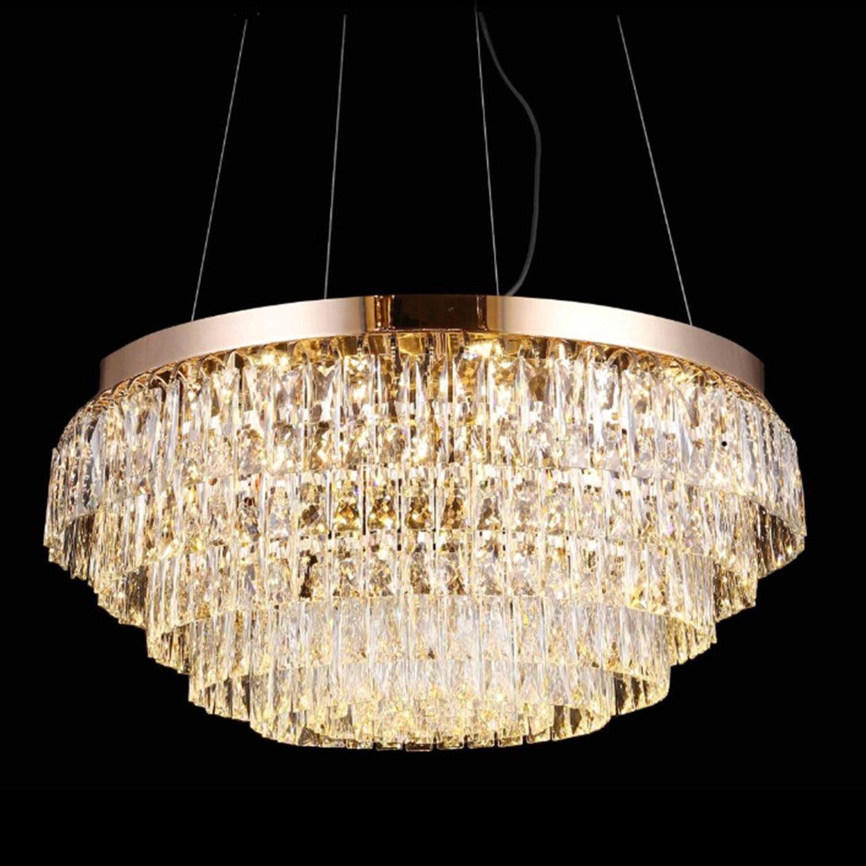 ANKUR ROUND WU LAYERED SPARKLING CRYSTAL LED CHANDELIER - Ankur Lighting