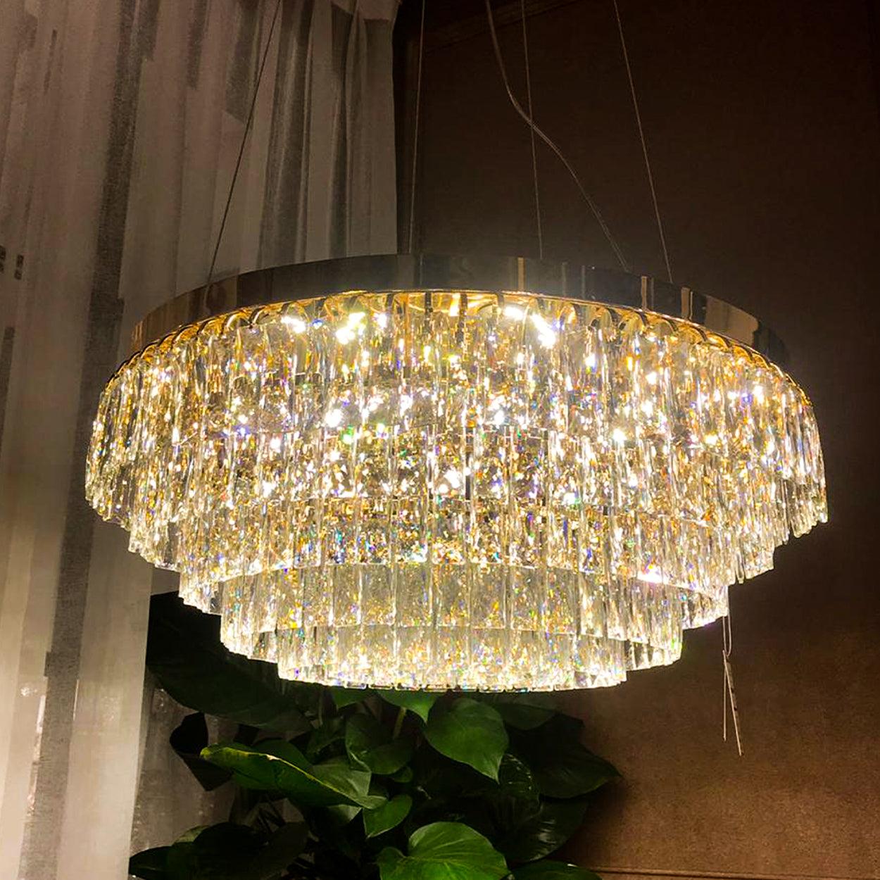 ANKUR ROUND WU LAYERED SPARKLING CRYSTAL LED CHANDELIER - Ankur Lighting