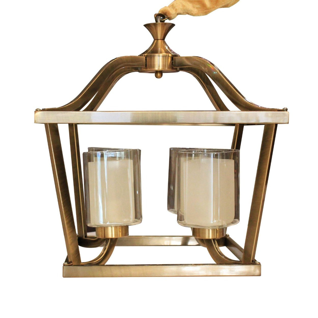 ANKUR SQUARE 4 LAMP CASA ANTIQUE BRASS METAL WITH GLASS CHANDELIER - Ankur Lighting