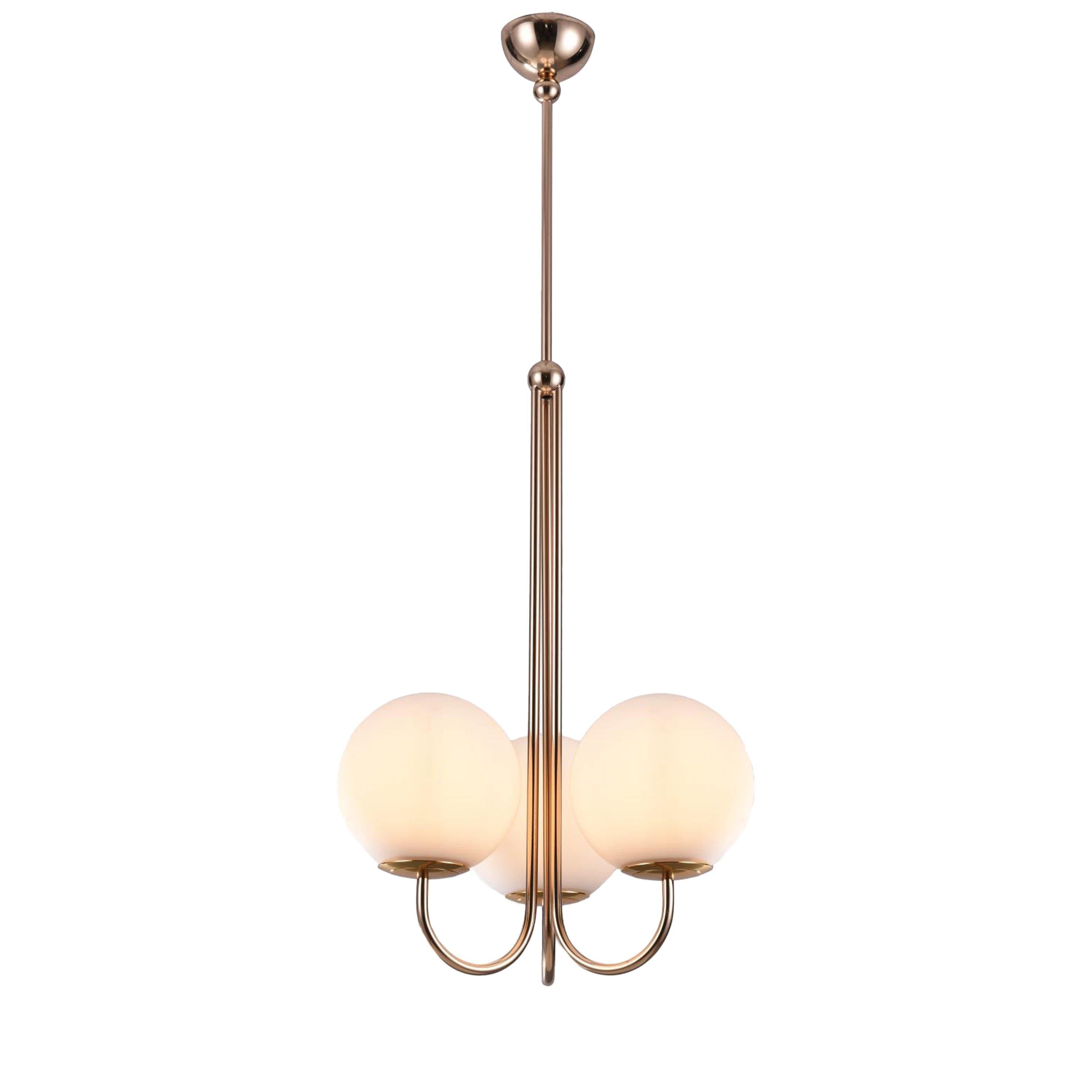 ANKUR SWISS 3 LIGHT MILKY GLASS GLOBE CHANDELIER WITH GOLD METAL - Ankur Lighting