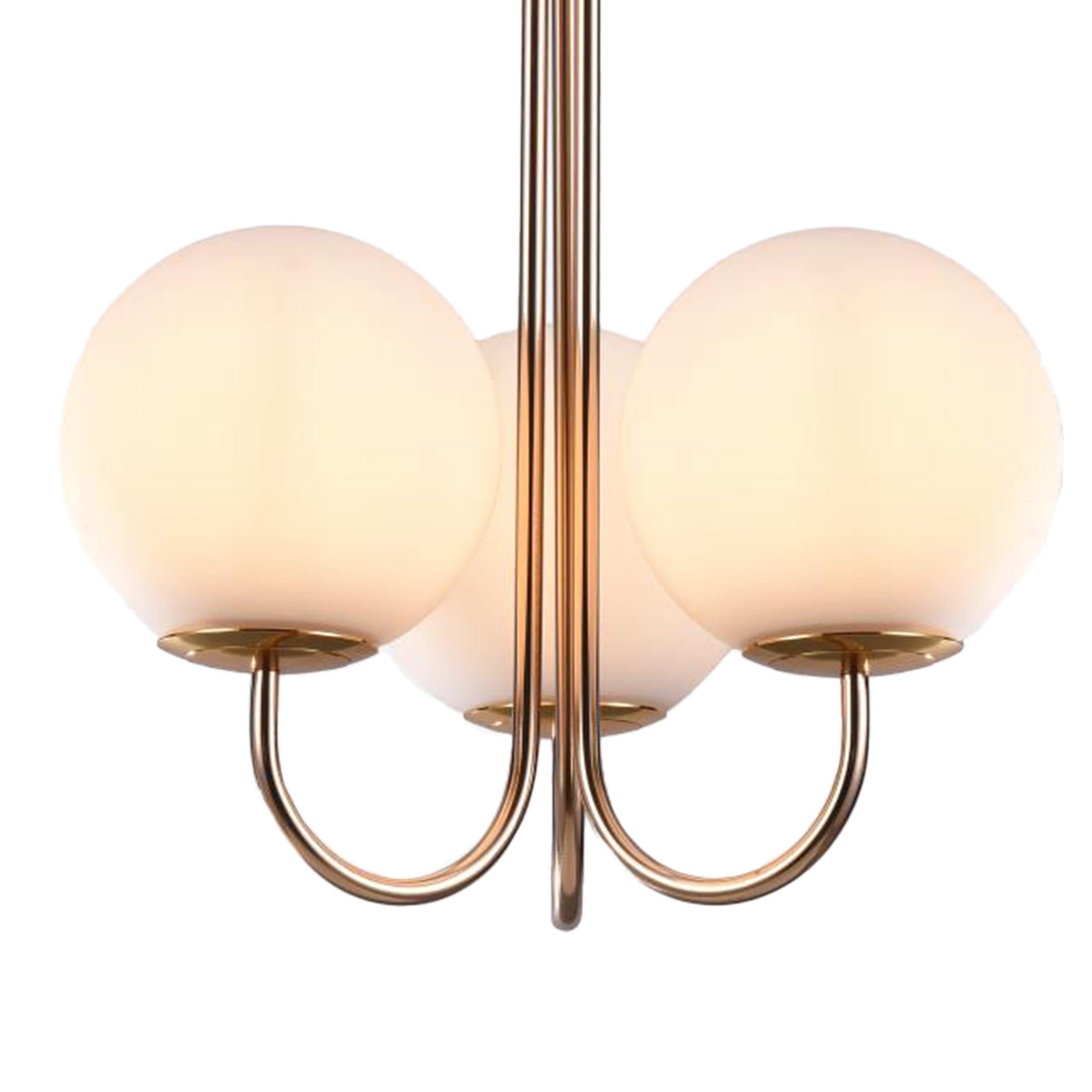 ANKUR SWISS 3 LIGHT MILKY GLASS GLOBE CHANDELIER WITH GOLD METAL - Ankur Lighting