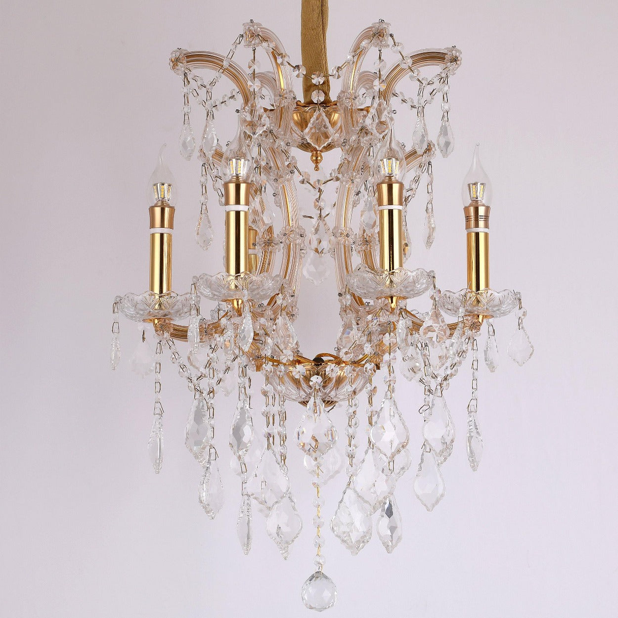 ANKUR VEGAS 6 LIGHT GOLDEN ARMS CRYSTAL CHANDELIER - Ankur Lighting