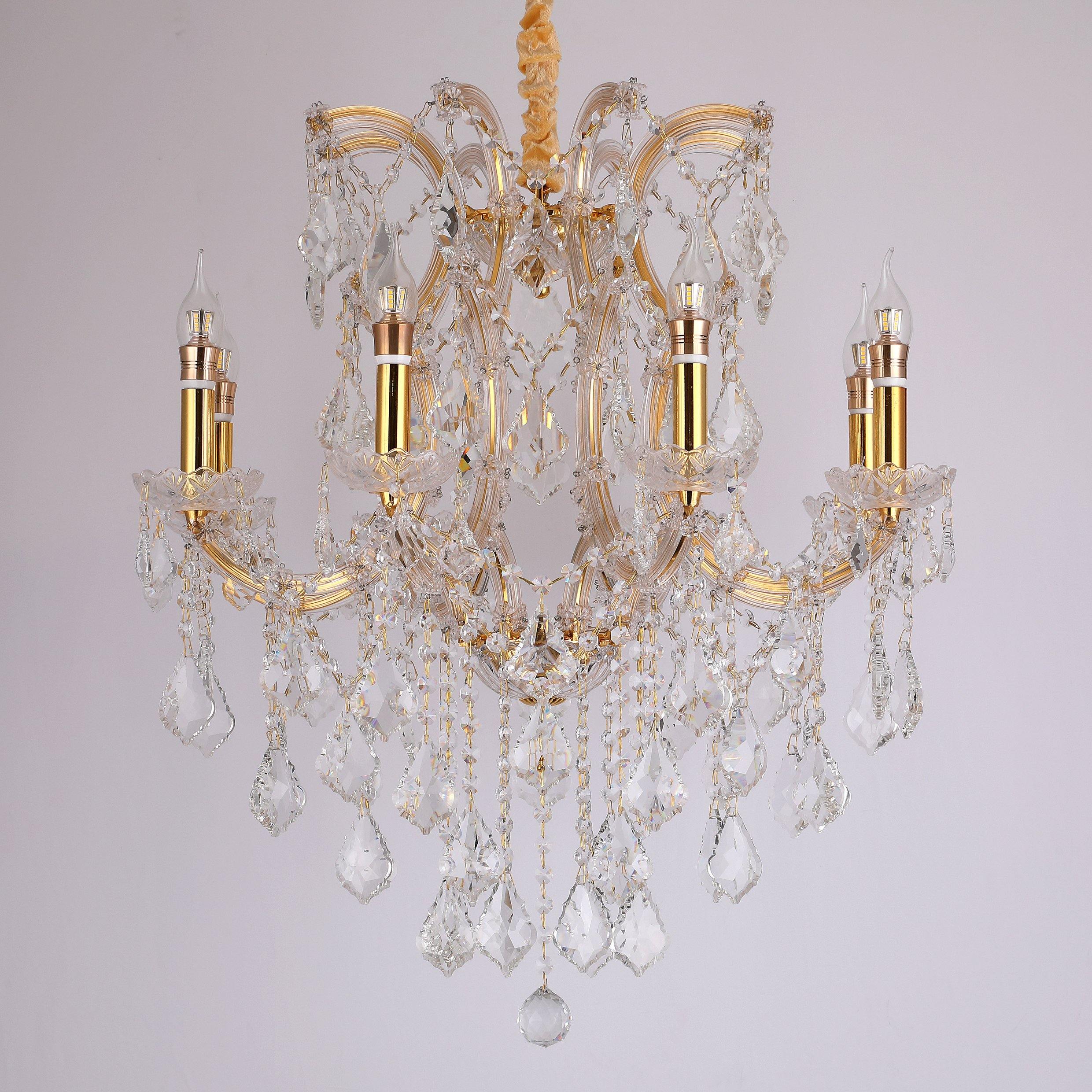 ANKUR VEGAS 8 LIGHT GOLDEN ARMS WITH CRYSTAL CHANDELIER - Ankur Lighting