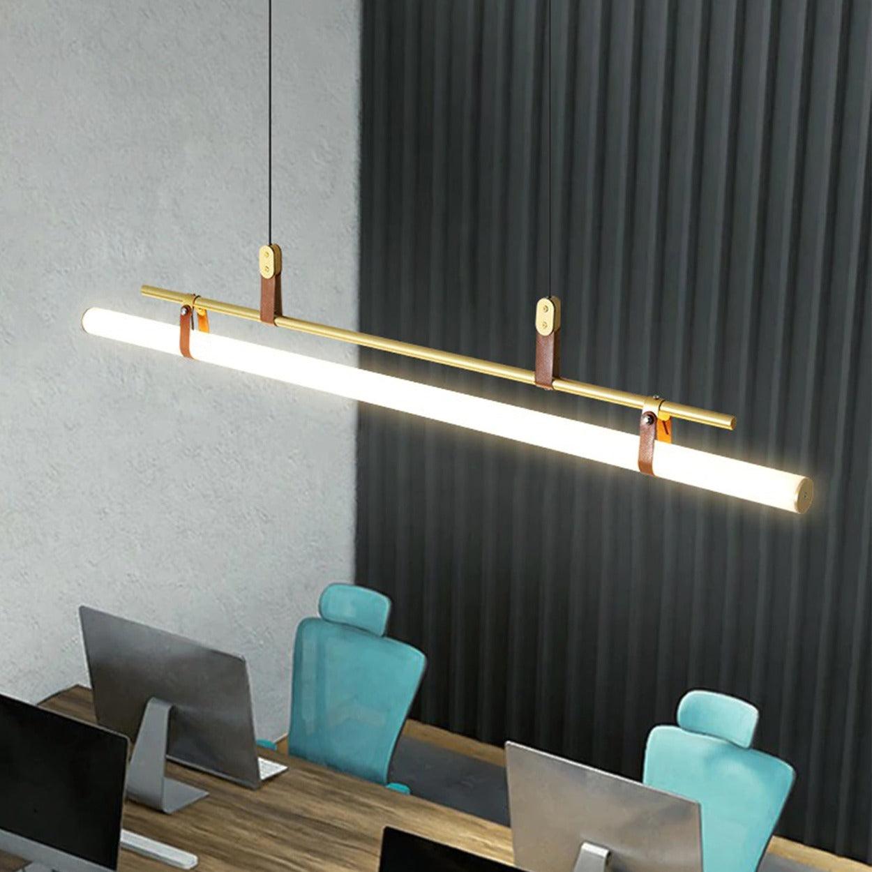 ANNA LINEAR LED TUBE WITH LEATHER HANGING LIGHT