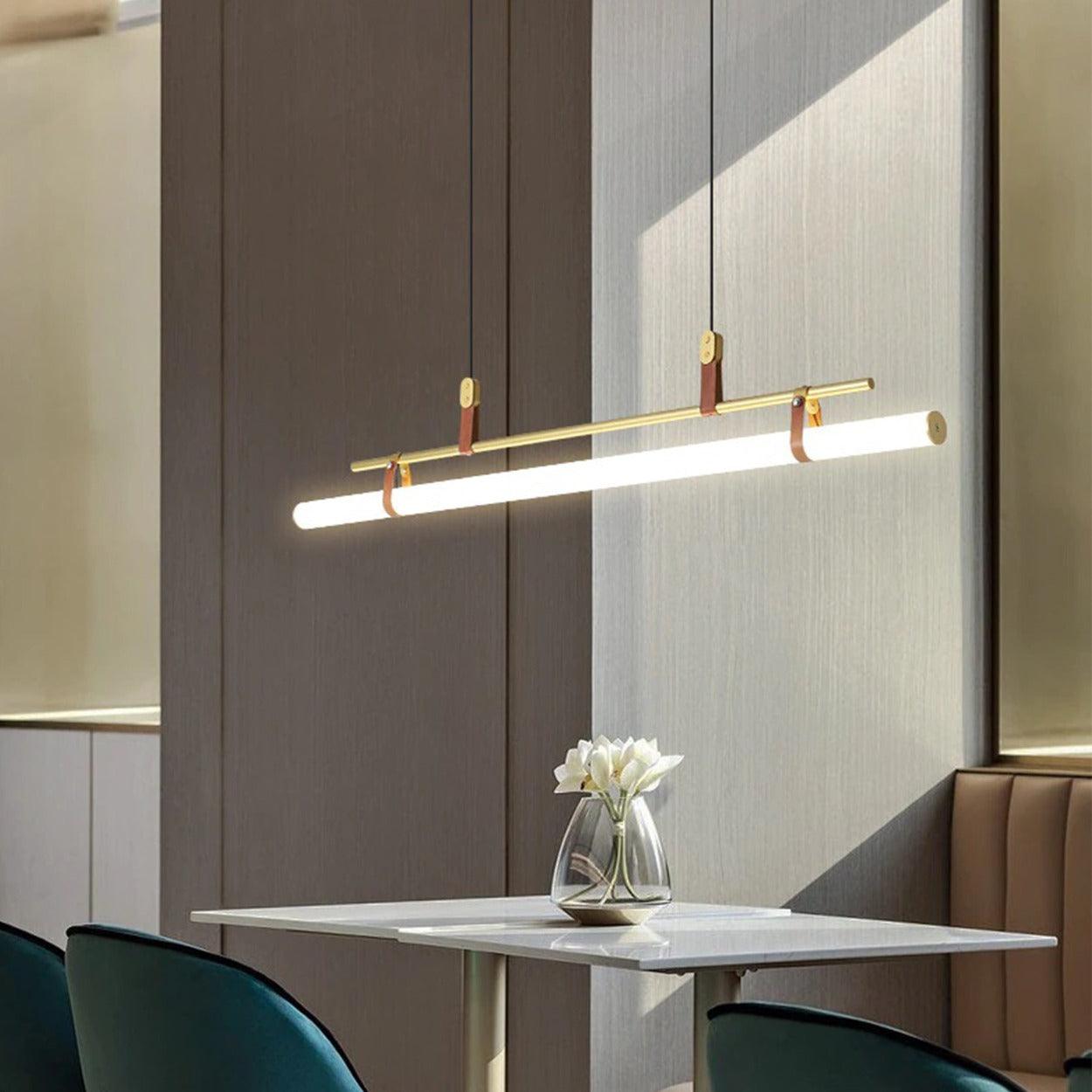 ANNA LINEAR LED TUBE WITH LEATHER HANGING LIGHT - Ankur Lighting