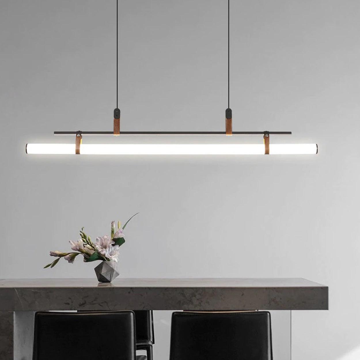 ANNA LINEAR LED TUBE WITH LEATHER HANGING LIGHT - Ankur Lighting