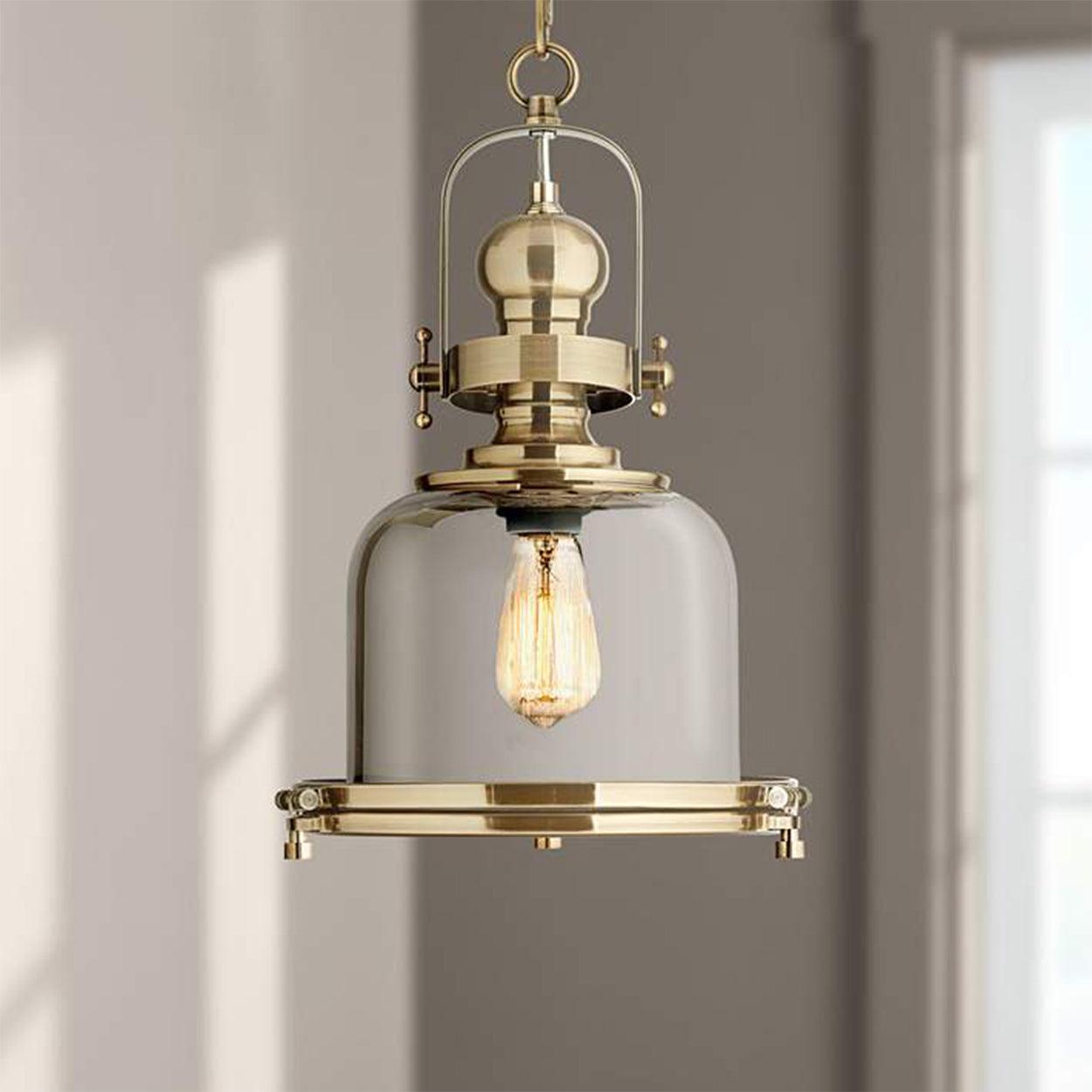 ANTIQUE BRASS GLASS CYLINDER HANGING LIGHT - Ankur Lighting