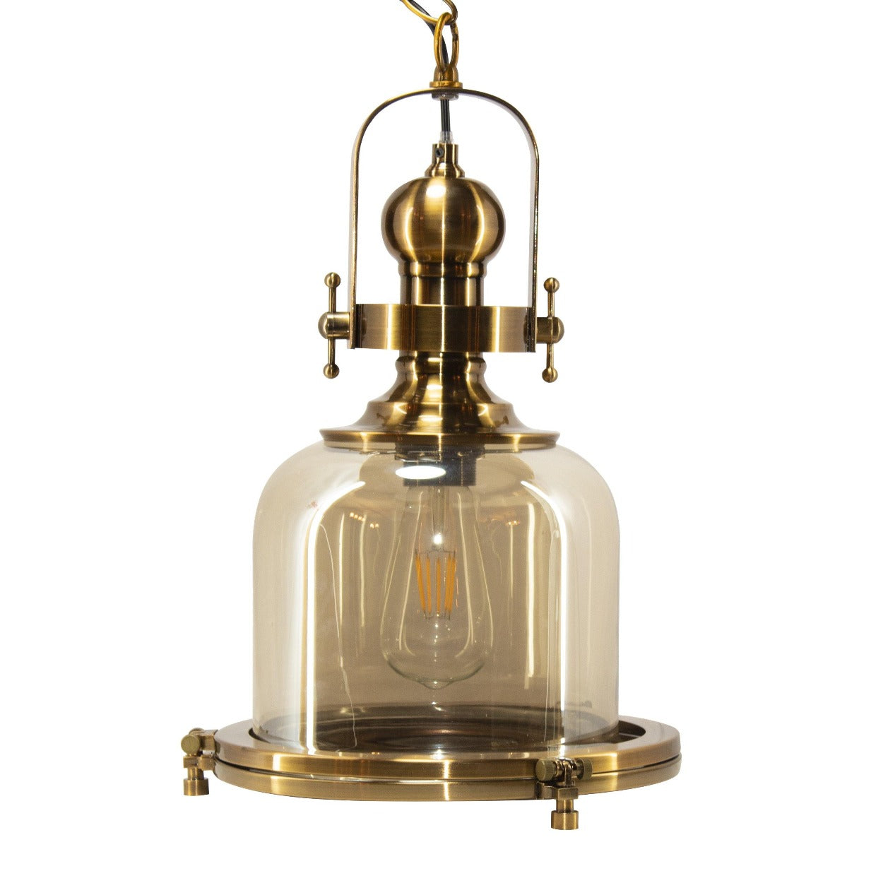 ANTIQUE BRASS GLASS CYLINDER HANGING LIGHT - Ankur Lighting