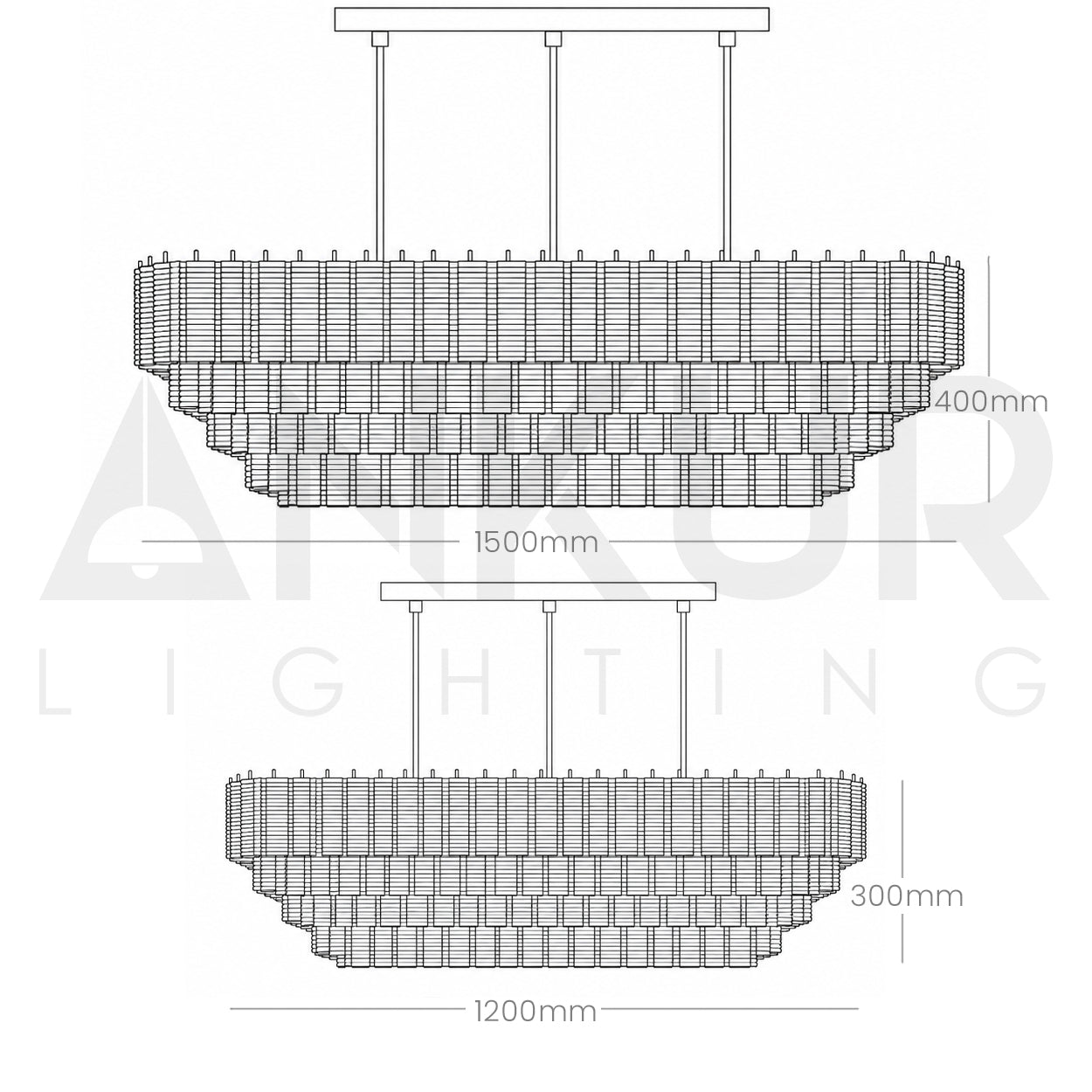 ANKUR WISTERIA STAINLESS STEEL HAIRLINE RECTANGULAR CHANDELIER