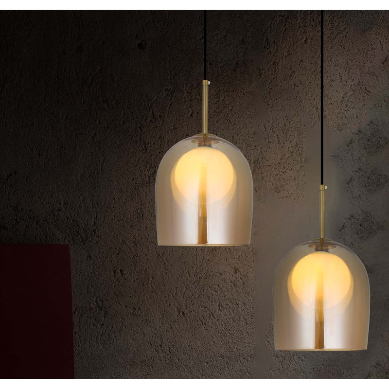 ANKUR SPIRE AMBER GLASS FINISH METAL BASED HANGING LIGHT FOR KICHTEN AND DINING PENDANT LIGHT