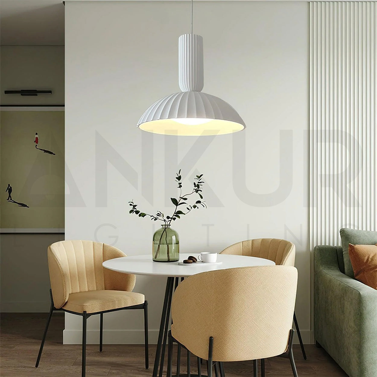 ANKUR WILLOW FLUTED WHITE CERAEMIC PORCELAIN DOME PENDANT LIGHT