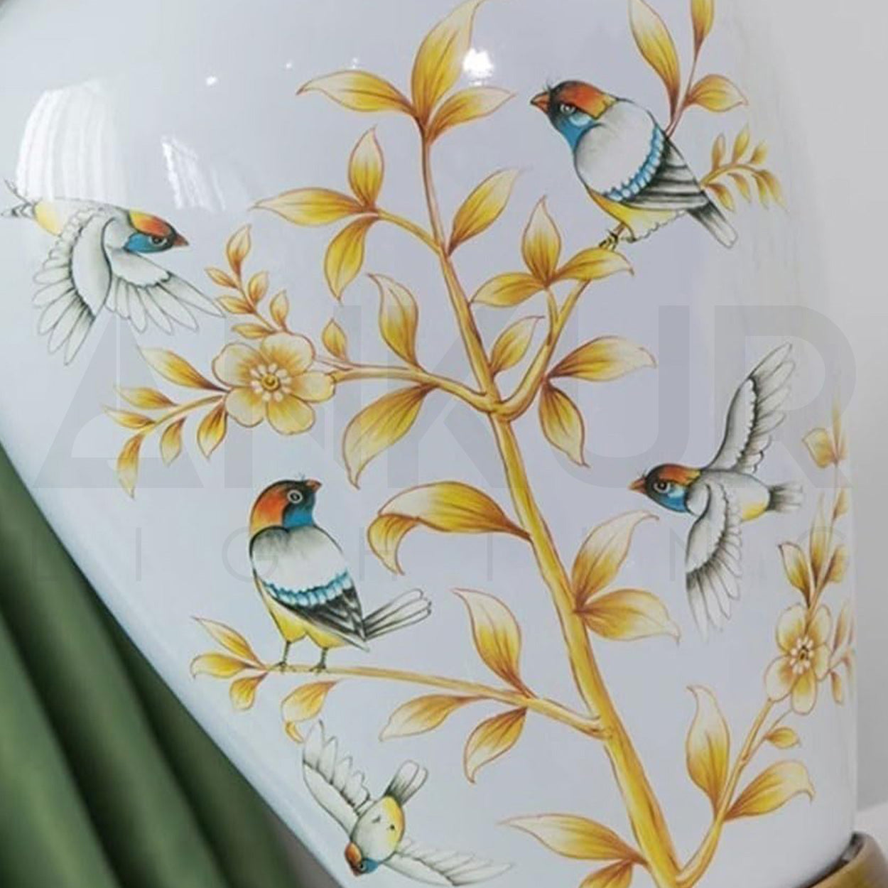 ANKUR KEYSTONE MODERN HAND PAINTED CERAMIC BEDSIDE TABLE LAMP