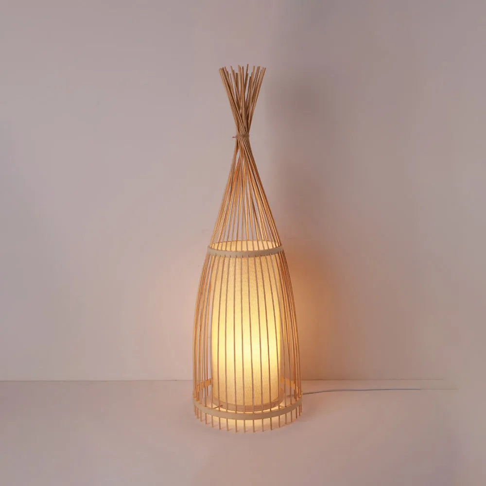 ANKUR CYGNET RUSTIC BOTTEL RATTAN FABRIC CAGE FLOOR LAMP