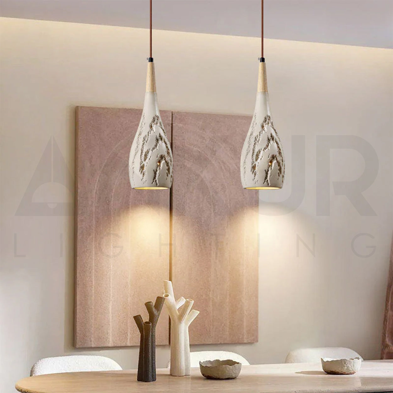ANKUR CUBIST NORDIC MICRO CEMENT PENDANT LIGHT DECOR DROP LIGHTING FIXTURE SOLID WOOD LAMP HANGING LIGHT