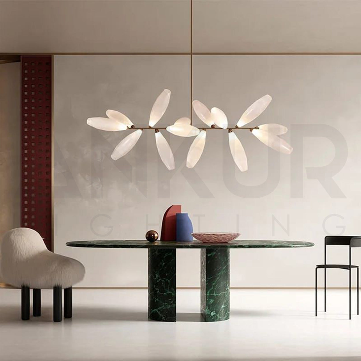 ANKUR AURELIUS MODERN LEAF DESIGN METAL AND GLASS BASED CHANDELIER