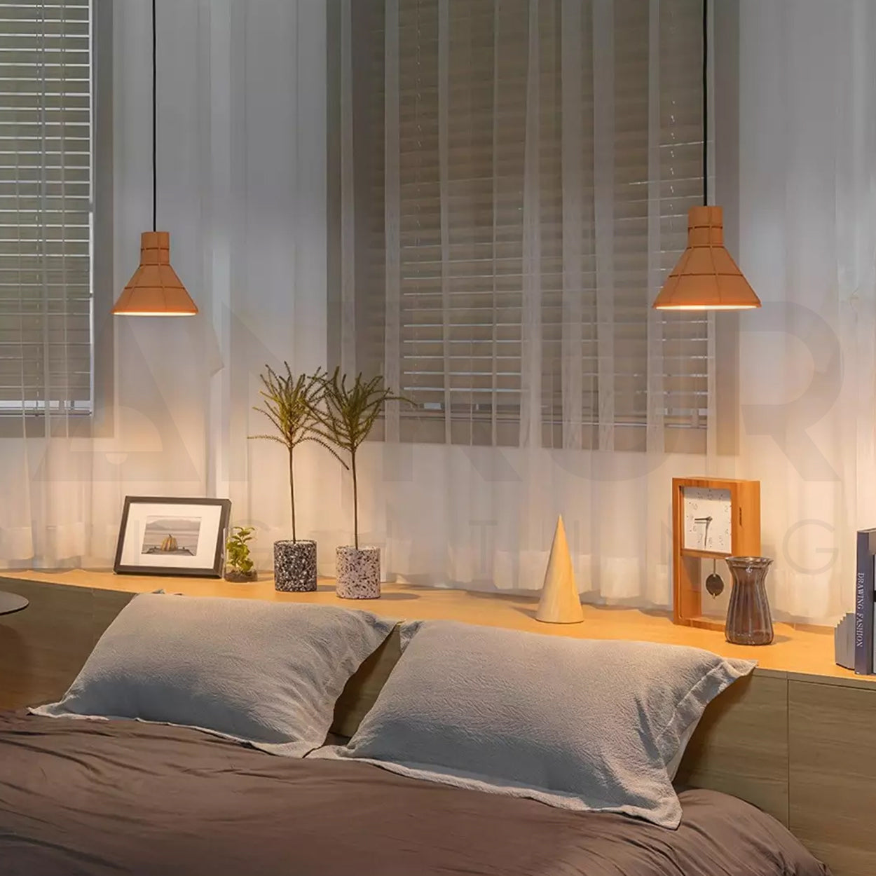 ANKUR HELIOS REDDISH BROWN MICROCEMENT LAMPSHADE CONCRETE PENDANT LIGHT