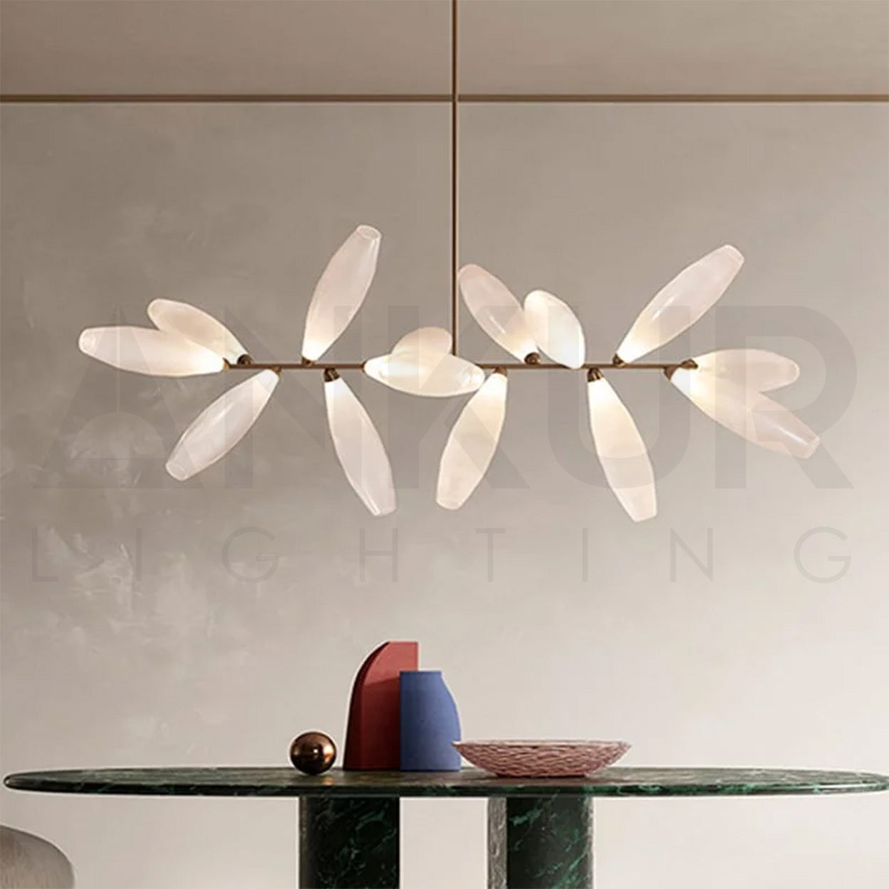 ANKUR AURELIUS MODERN LEAF DESIGN METAL AND GLASS BASED CHANDELIER