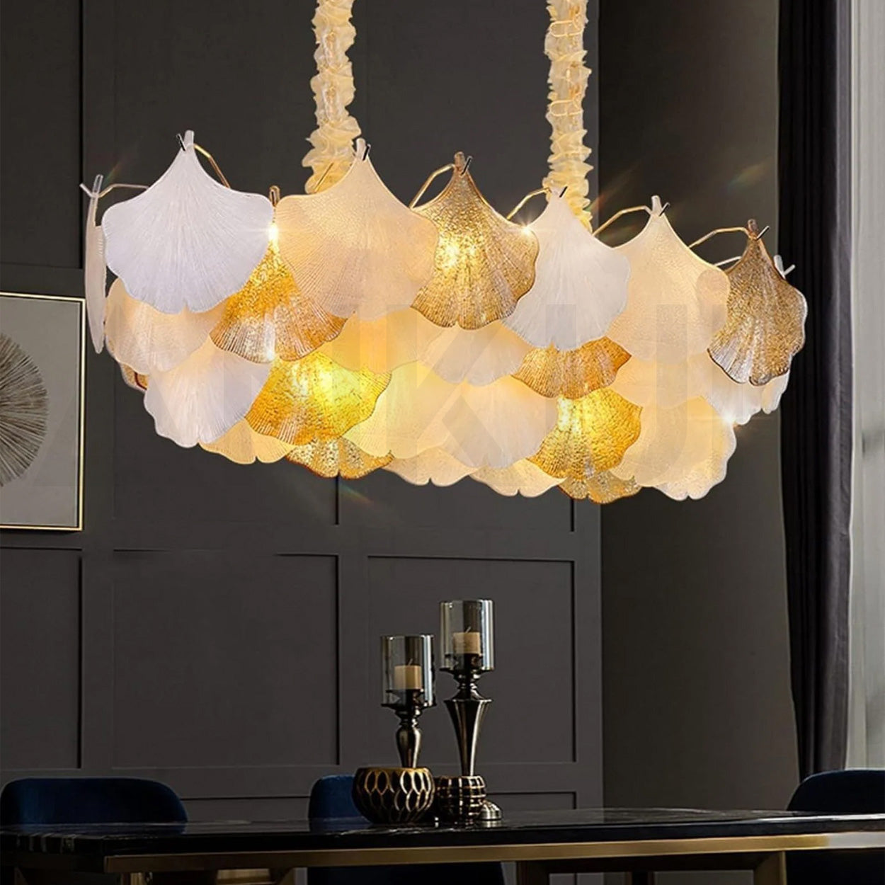 ANKUR GILDEDGLOW FRENCH FLOWER CRYSTAL ART GLASS RECTANGLE CHANDELIER