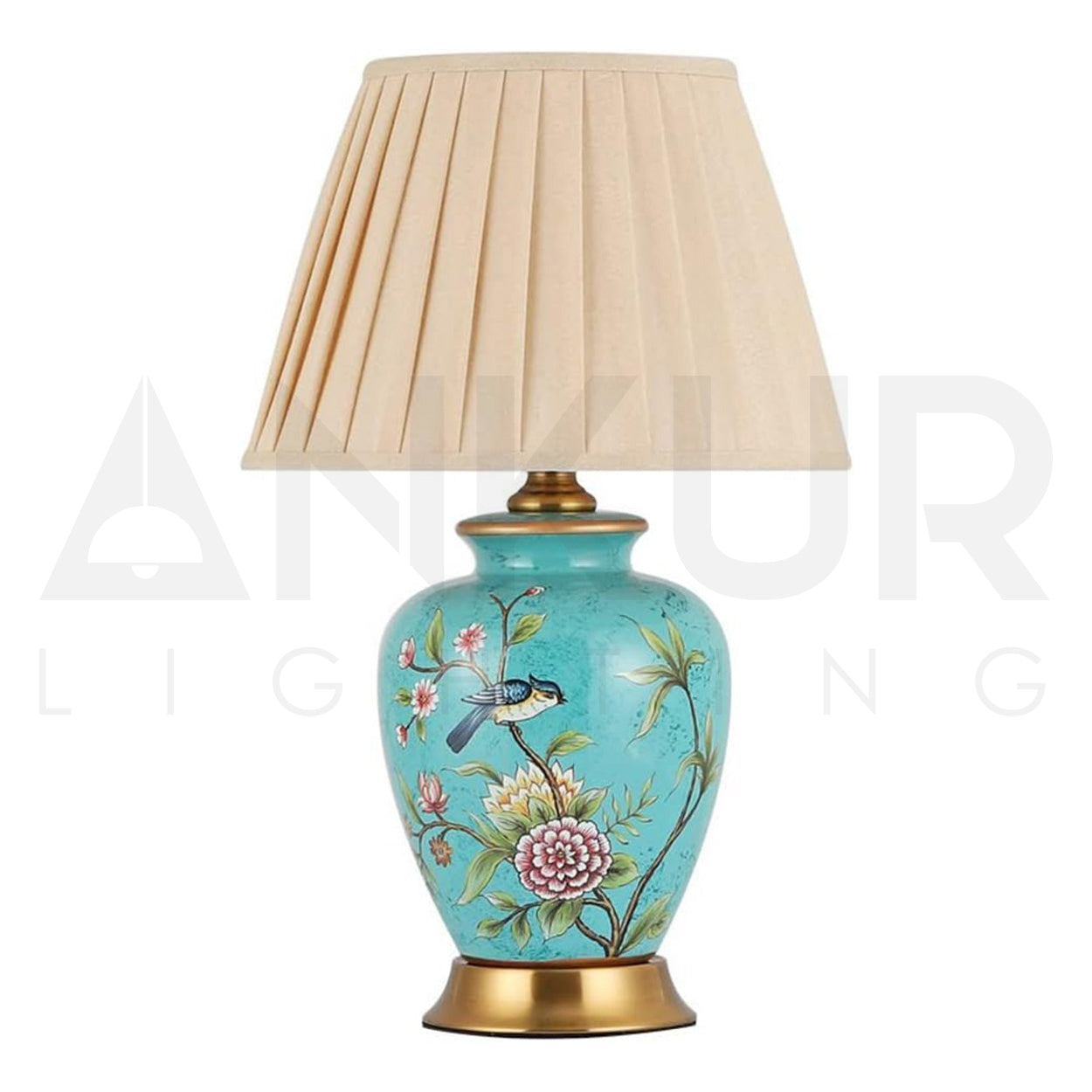 ANKUR JUNIPER VINTAGE GREEN FLORAL PATTERN CERAMIC BEDSIDE TABLE LAMP FOR LIVING AND BEDROOM
